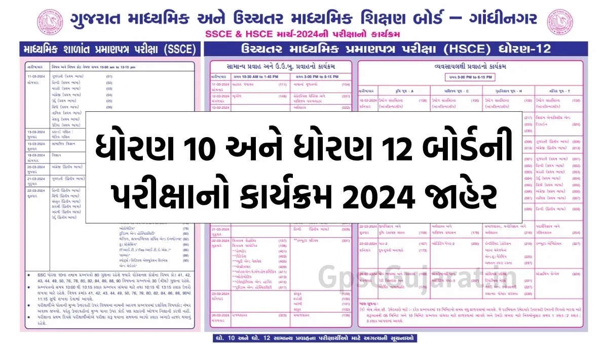 GSEB SSC HSC Time Table 2024